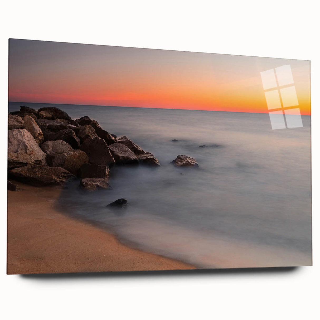 Large abstract wall art of Delaware scenery in muted earth tones on acrylic glass, suitable for bedroom or dining room decor.