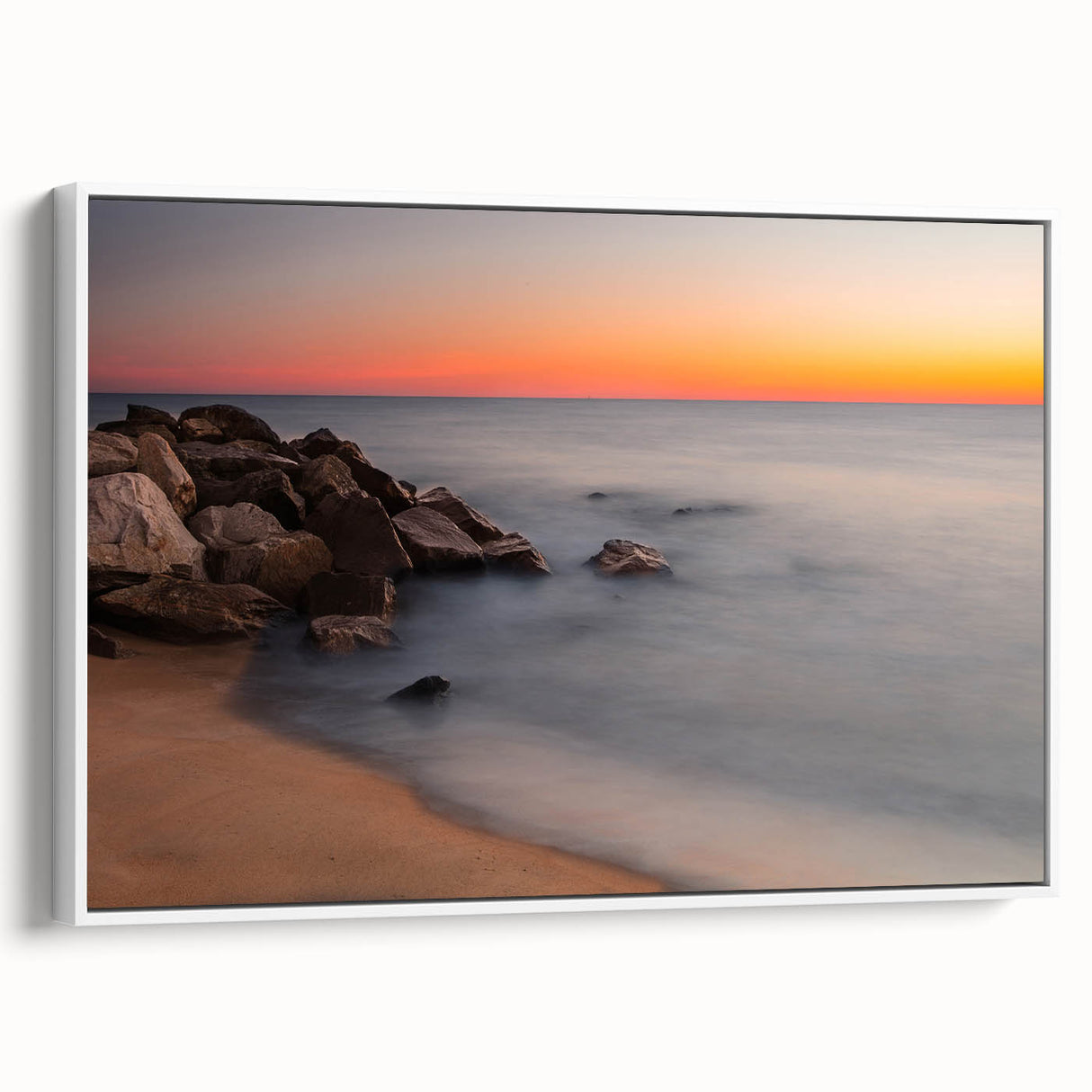 Vintage poster art of Delaware scenery on a framed canvas, featuring a colorful palette, ideal for living room decor.