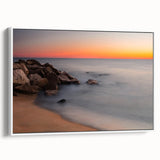 Vintage poster art of Delaware scenery on a framed canvas, featuring a colorful palette, ideal for living room decor.