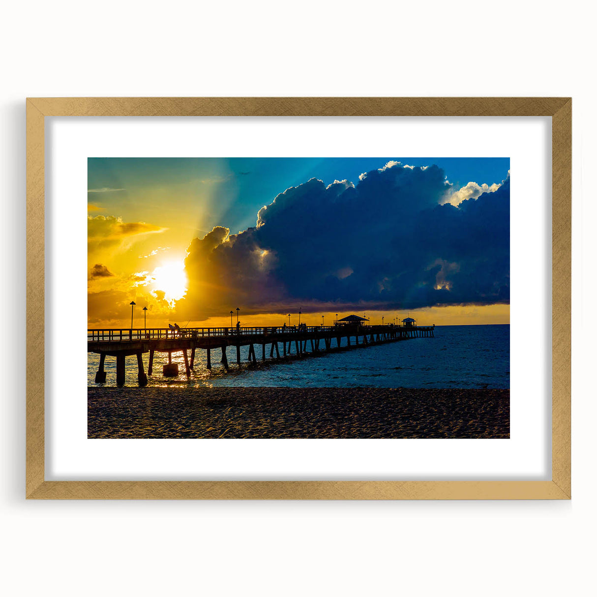 Extra large abstract art print of Fort Lauderdale scenery in gold frame, with textured design, ideal for living room decor.