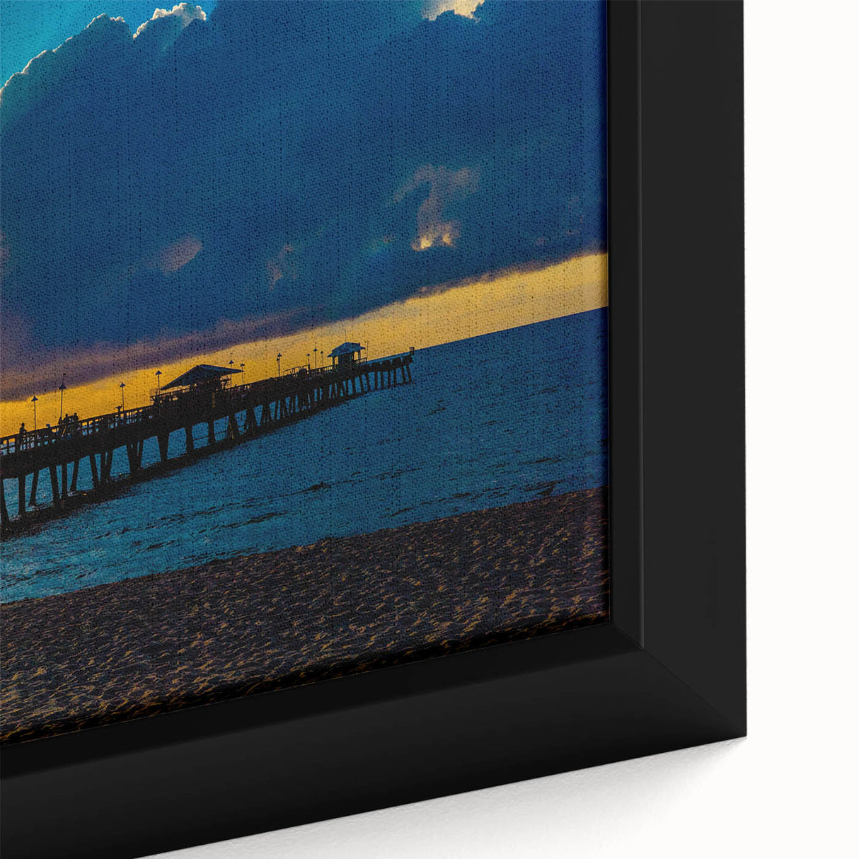 Black wall art featuring a textured depiction of the Fort Lauderdale skyline on an extra large framed canvas, with vibrant.