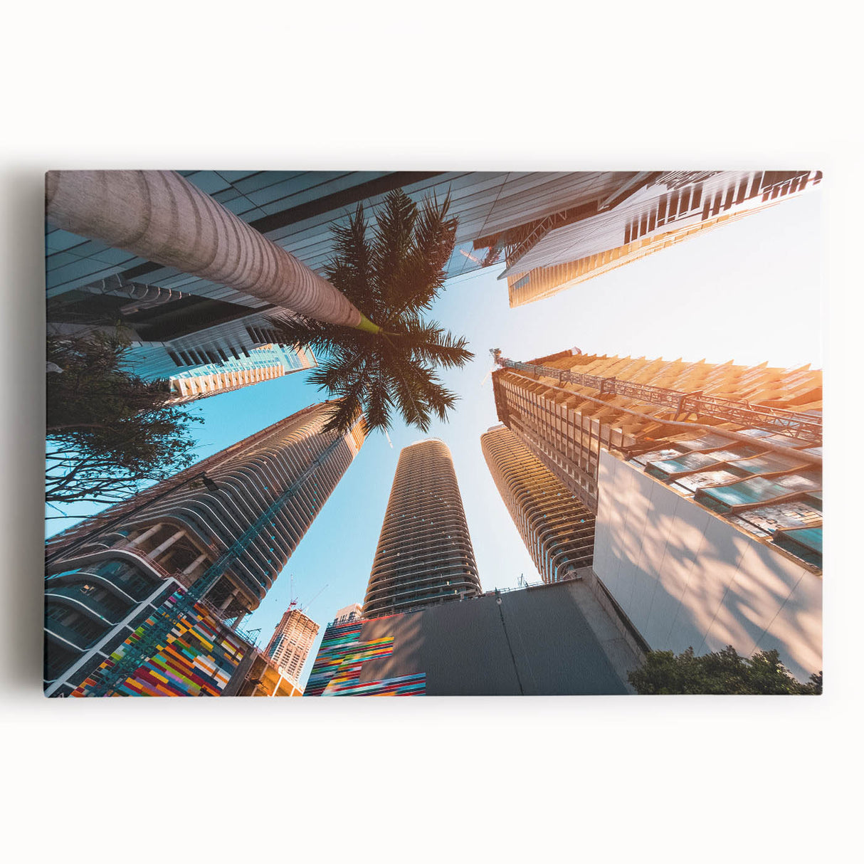 Black and white photograph of Miami skyline on large stretched canvas, suitable as kitchen wall art.