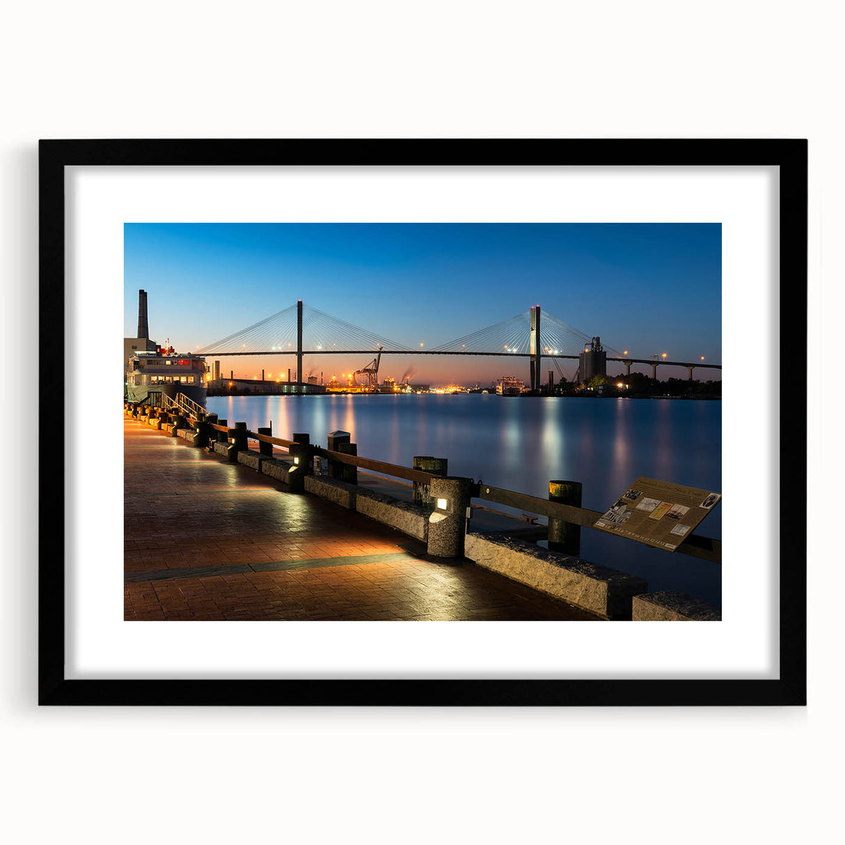 Colorful abstract art print of Savannah skyline in vibrant hues on a large framed canvas, ideal for living room decor.