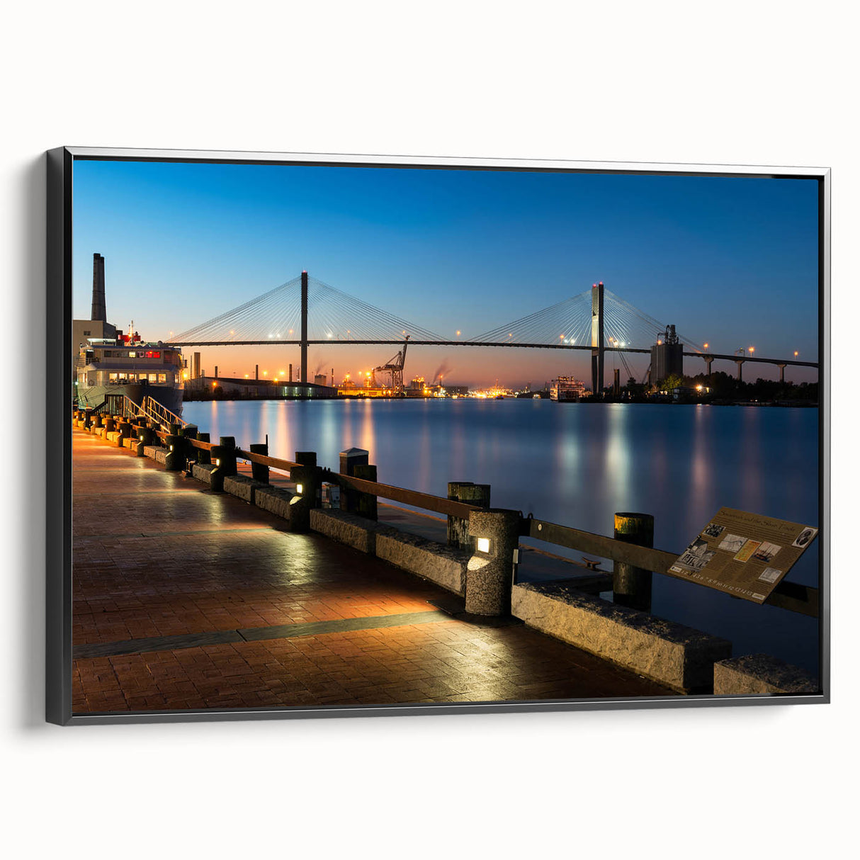 Black and white framed canvas of Savannah landscape in a vintage poster style, suitable for bedroom decor.