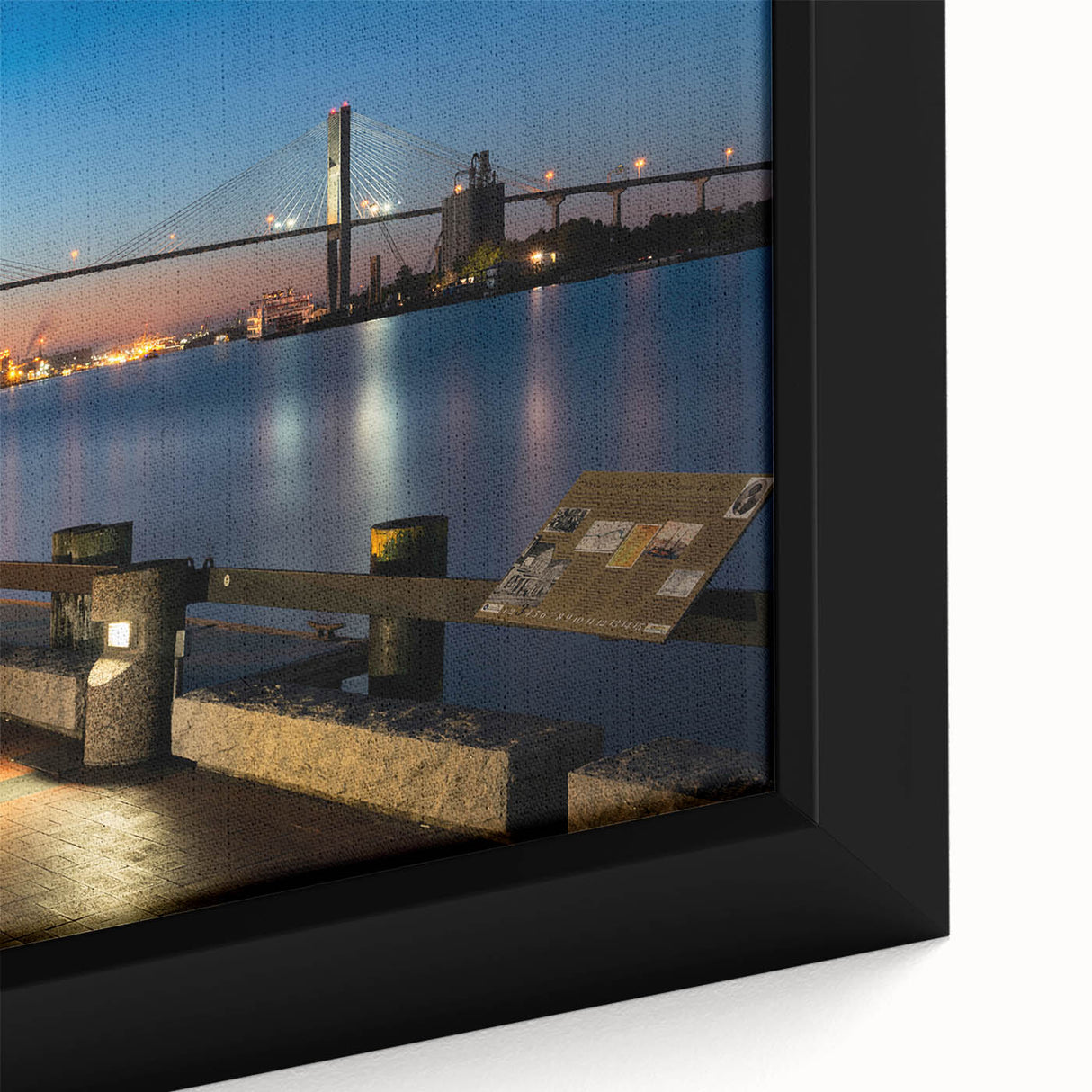 Framed canvas depicting a textured Savannah, Georgia, scene in black with colorful accents.