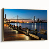 Framed canvas wall art depicting a Savannah, Georgia landscape in muted gold and black tones, suitable for bedroom decor.