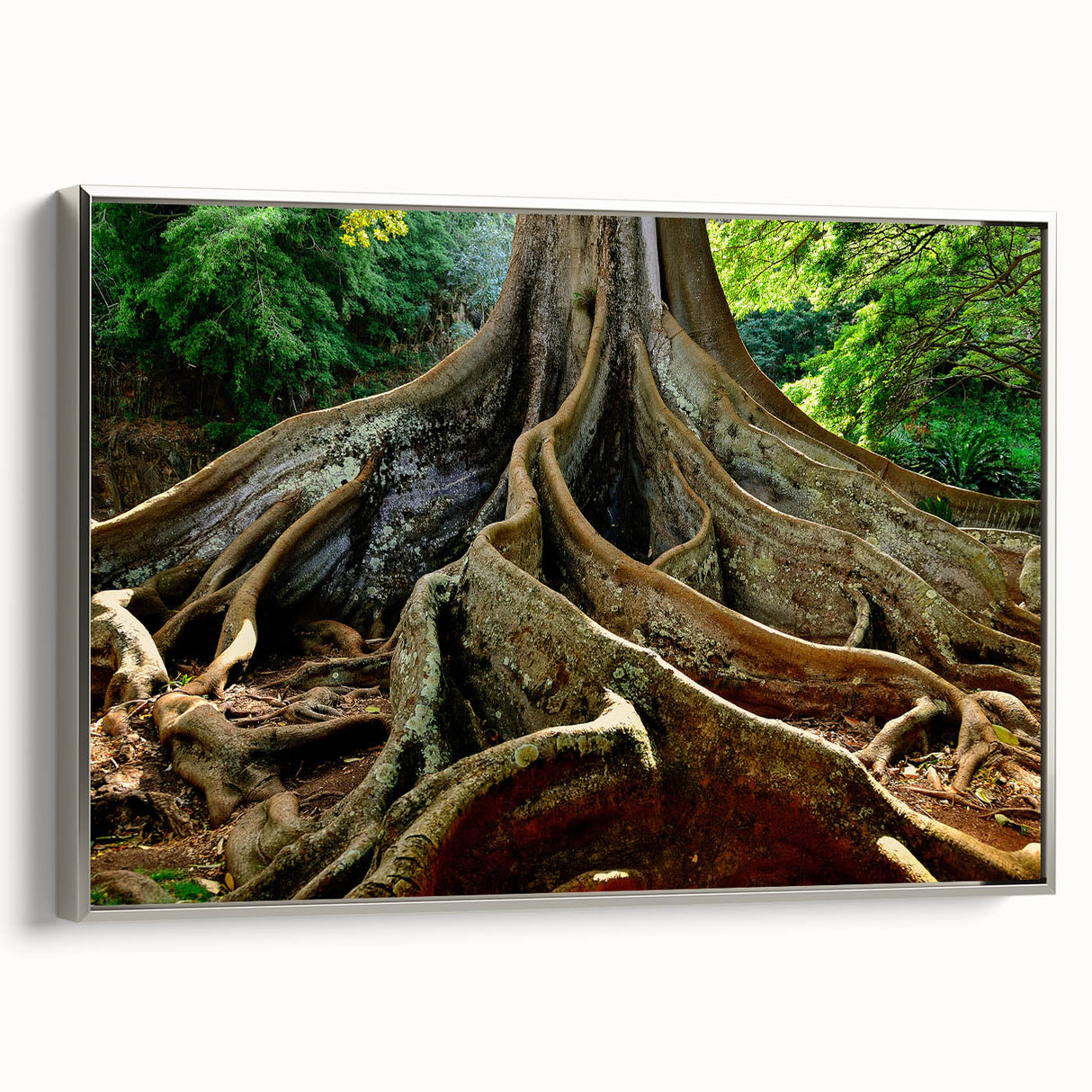 Landscape art painting of Kauai, Hawaii, with vibrant green and blue tones on a framed canvas, ideal for living room decor.