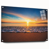 Acrylic print of a large abstract depiction of Oahu, Hawaii, in blue and green tones.