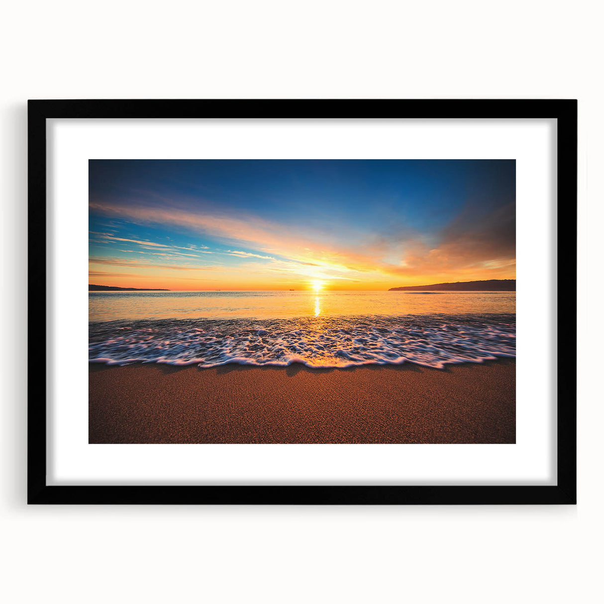 Extra large textured abstract art print of colorful Hawaiian scenery on a black framed canvas, ideal for living room decor.