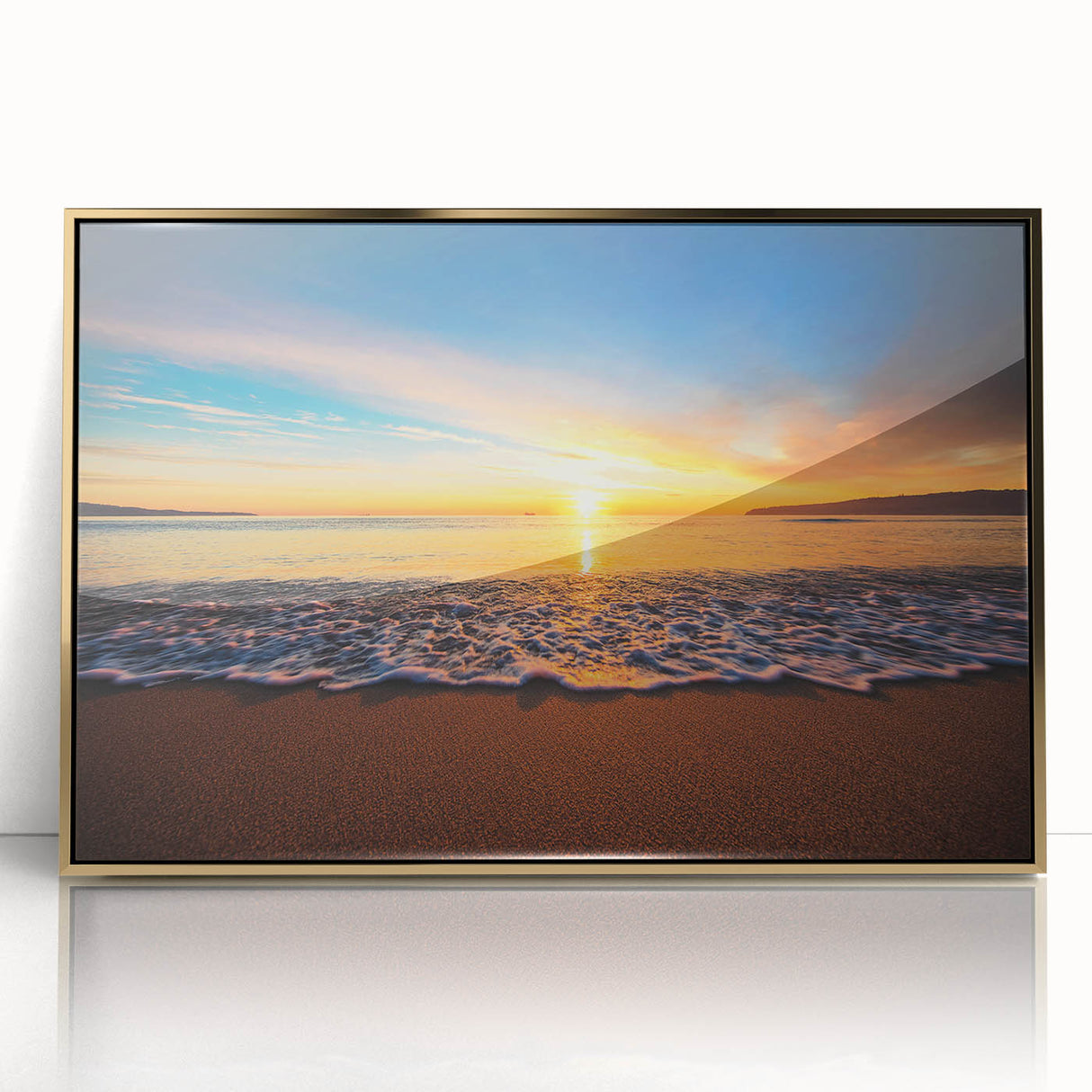 Framed acrylic print of Oahu, Hawaii scenery in mid-century modernist style, ideal for modern art wall decor.