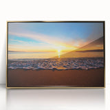 Framed acrylic print of Oahu, Hawaii scenery in mid-century modernist style, ideal for modern art wall decor.
