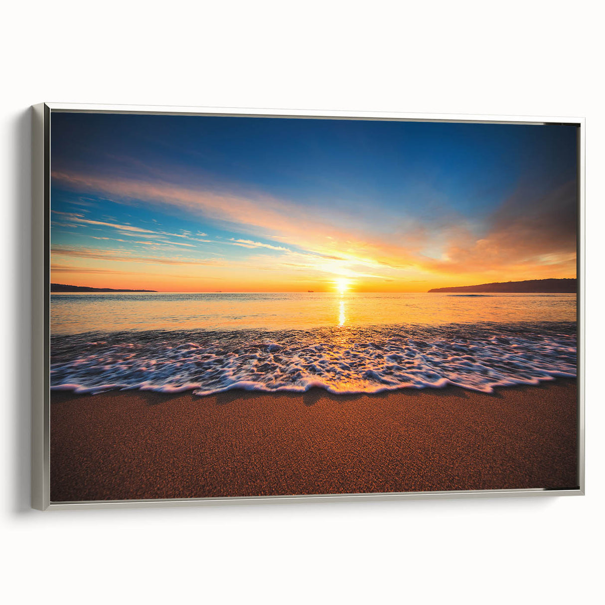 Framed canvas of a vintage-style landscape painting depicting Oahu, Hawaii, with colorful art on a black background.