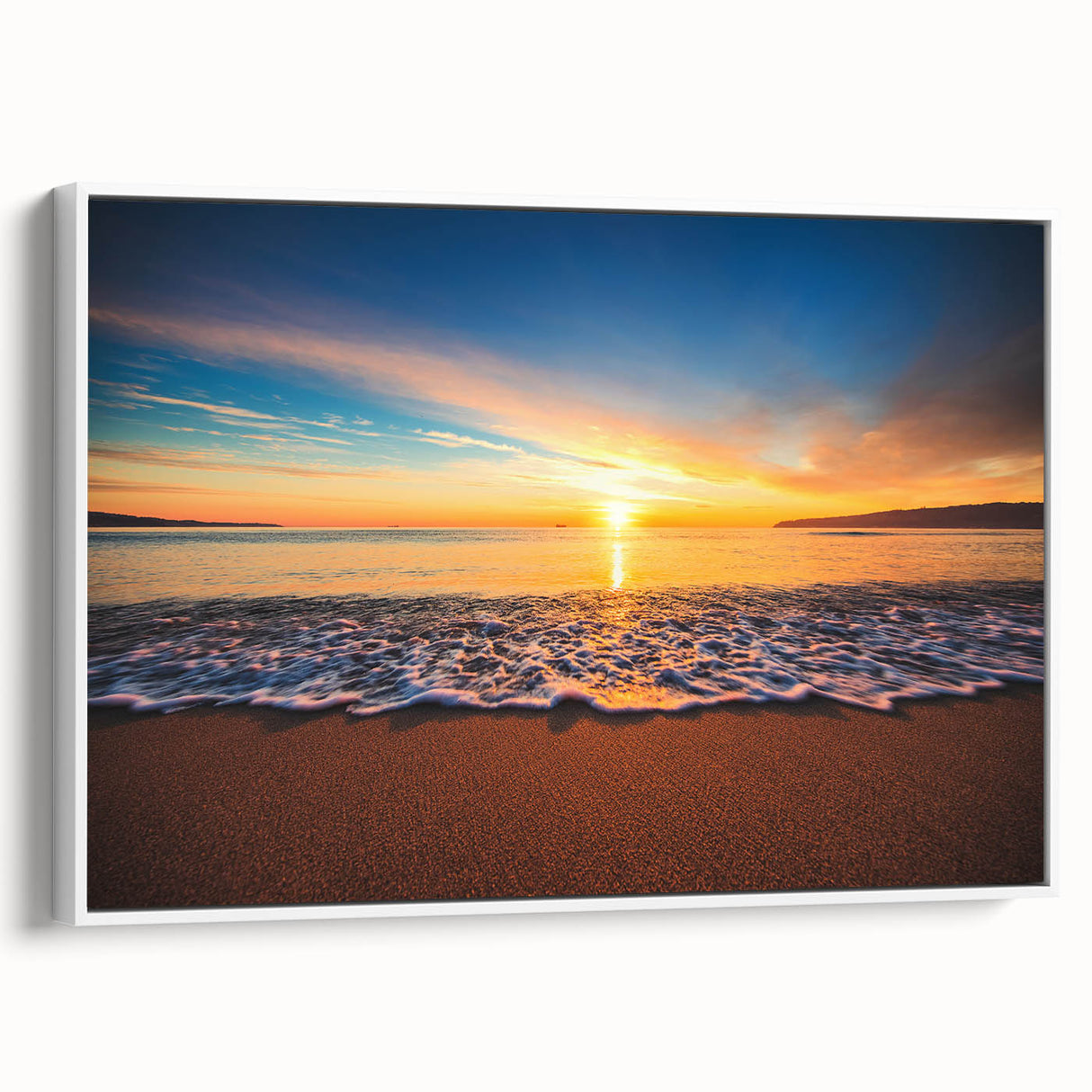 Vintage poster art of Oahu, Hawaii, featuring bold, colorful imagery on a white framed canvas, ideal for living room decor.