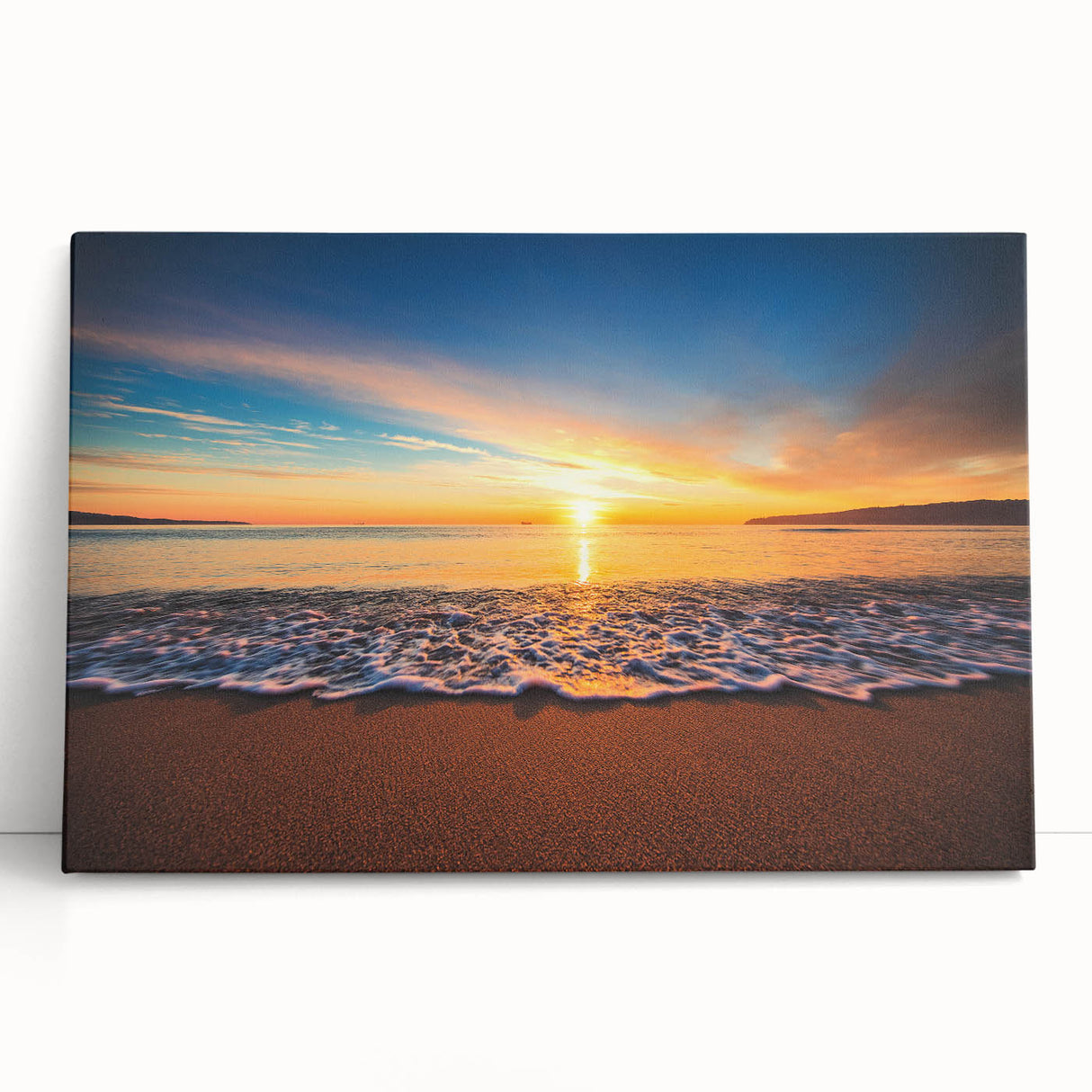 Black and white panoramic photograph of Oahu coastline on stretched canvas.