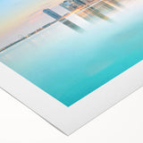 Art deco poster of Chicago skyline in monochrome shades on rolled canvas, suitable for dining room wall art.