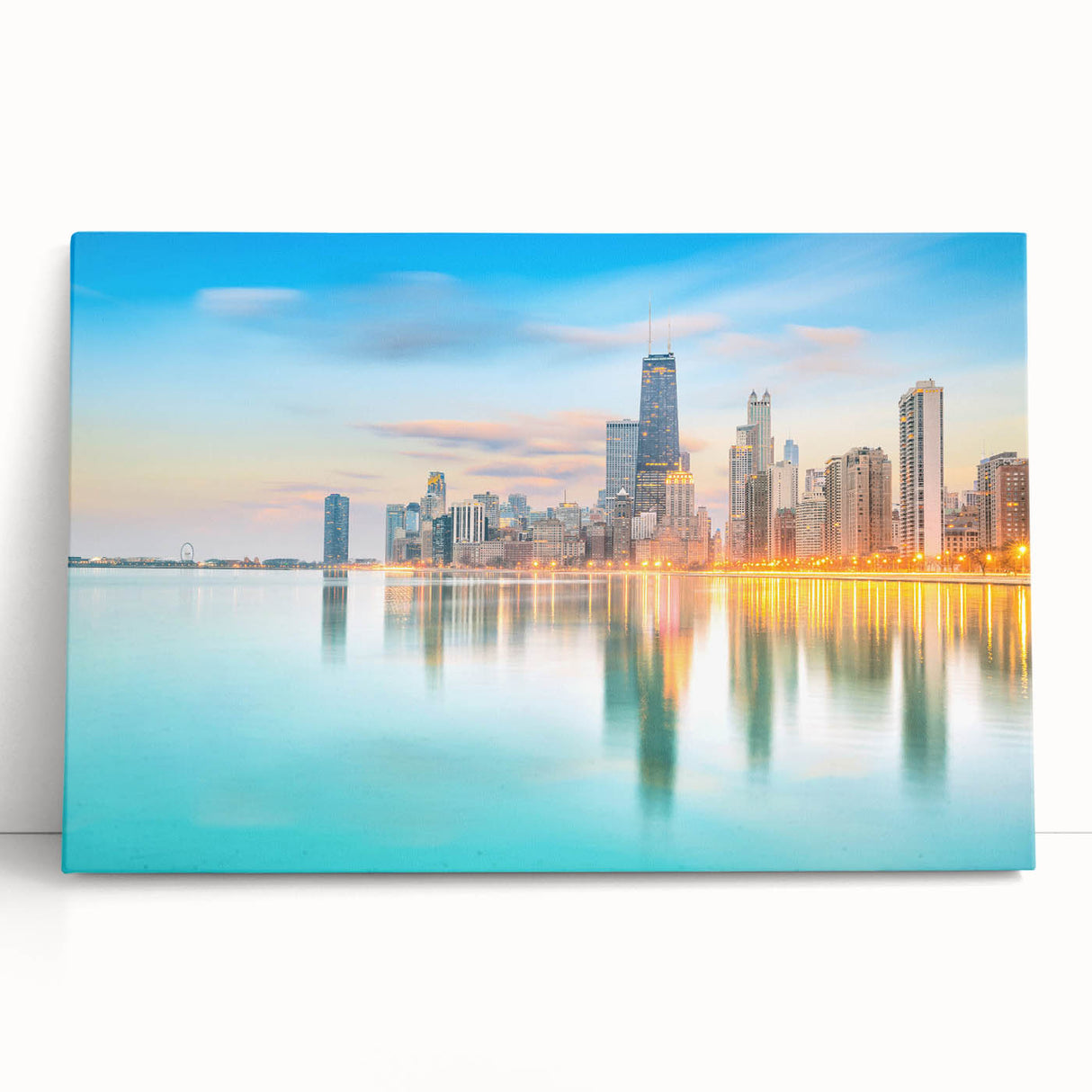 Black and white stretched canvas of Chicago skyline, ideal for kitchen wall art or bedroom ambiance.