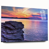 Acrylic print of large abstract depiction of Lake Michigan in blue and gray tones, suitable for bedroom or dining room art.