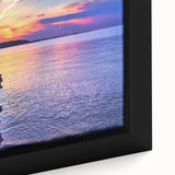 Extra large framed canvas depicting a textured view of Lake Michigan, using a black and colorful art palette.