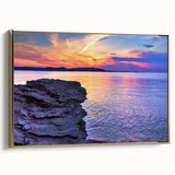 Framed canvas of a vintage-style Lake Michigan landscape in black and gold tones, ideal for bedroom wall art.