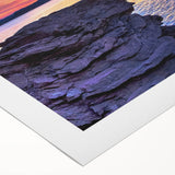 Art deco poster of Chicago skyline over Lake Michigan in muted blue tones on rolled canvas.
