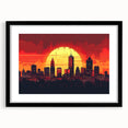 Extra large abstract art print of Indianapolis skyline in vibrant, colorful hues on a textured canvas.