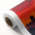 Art deco poster of Indianapolis skyline in pastel shades on rolled canvas, suitable as nursery wall art.