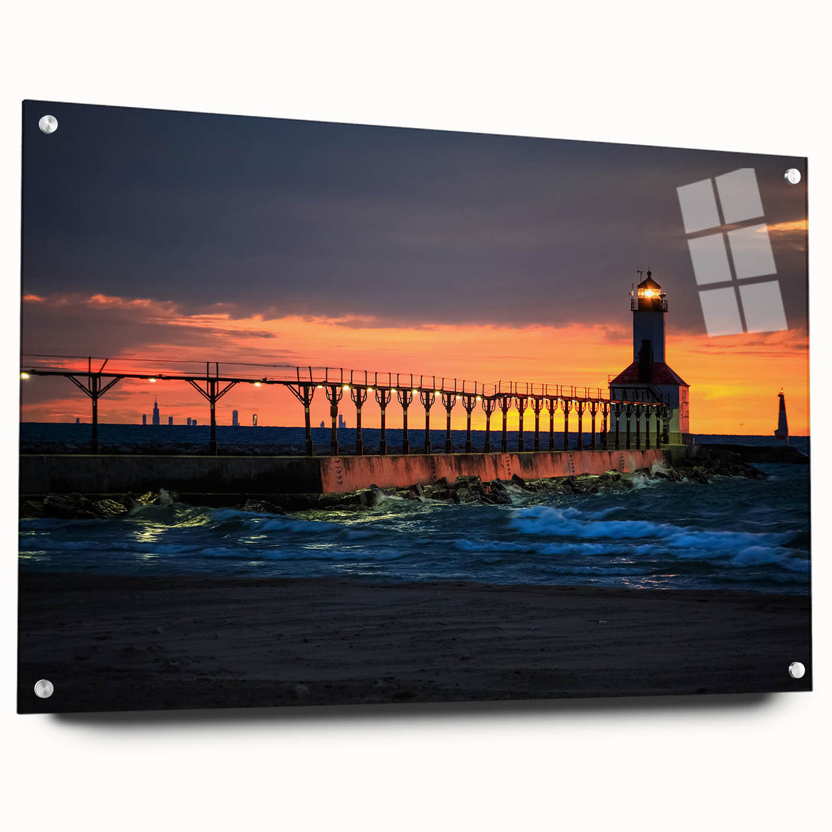 Large abstract wall art of Indiana scenery on acrylic glass, using muted earth tones, ideal for bedroom or dining room decor.