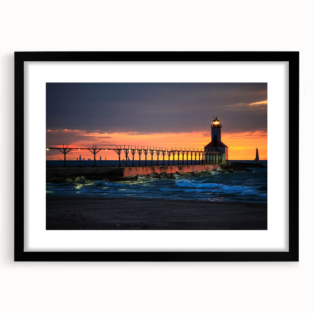 Abstract art print featuring vibrant, colorful textures of Indiana scenery on a large black-framed canvas.