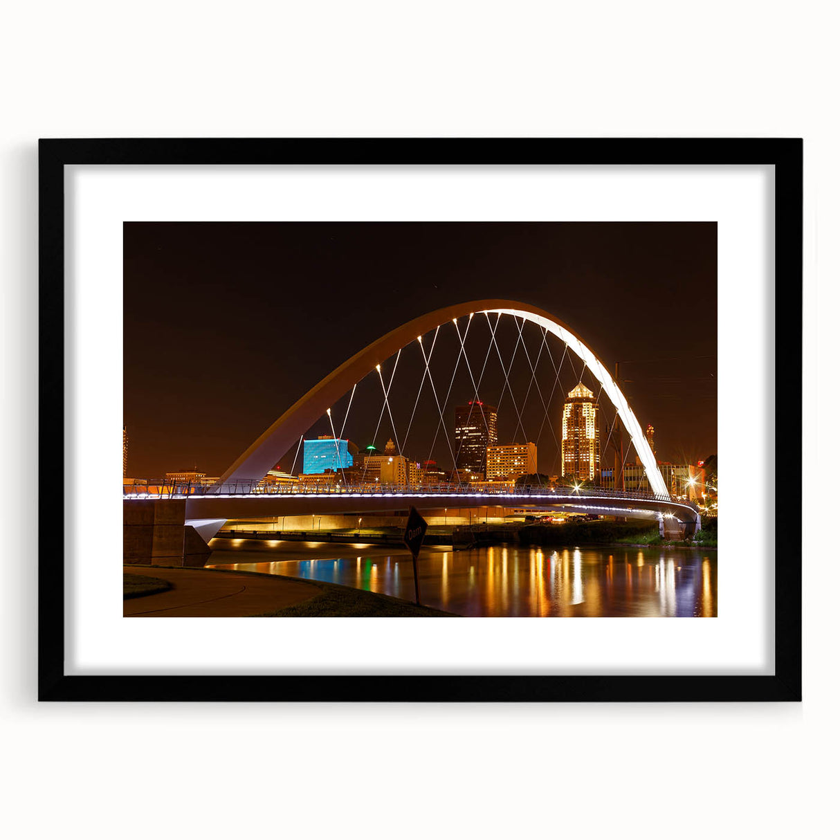 Abstract art print featuring textured, colorful art of Iowa scenery in a black frame, ideal for living room decor.