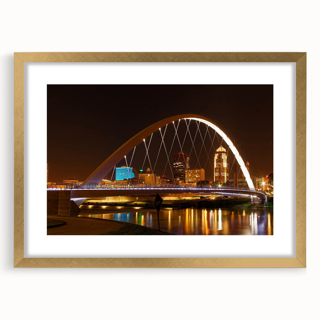 Extra large textured abstract art print of Iowa scenery in muted earth tones, framed in gold, ideal for living room decor.