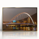 Mid-century modernist Iowa scenery on a large acrylic print with gold frame, suitable for modern art wall decor.