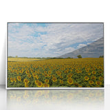 Art deco poster of Kansas scenery in muted earth tones, acrylic print framed in white, suitable for nursery wall art.