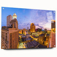 Acrylic print of a large abstract depiction of New Orleans in muted blues and greens, ideal for dining room decor.