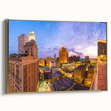 Framed canvas of a vintage-style New Orleans landscape in black and gold tones, ideal for bedroom wall art.