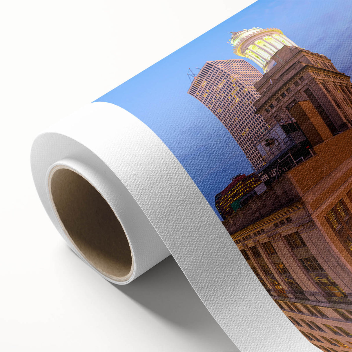 Art deco poster of New Orleans skyline in pastel shades on rolled canvas, ideal for nursery wall art.