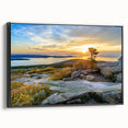 Black and white landscape art painting of Acadia, Maine on framed canvas, suitable for bedroom wall decor.