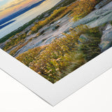 Art deco poster of Acadia National Park with vibrant green and blue tones on rolled canvas, ideal for dining room wall art.