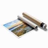 Rolled print of Acadia National Park with muted green and blue tones, ideal for classy bathroom wall art.