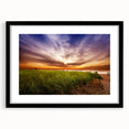 Extra large abstract art print of a colorful Maine landscape in vibrant hues on a textured canvas, framed in black.