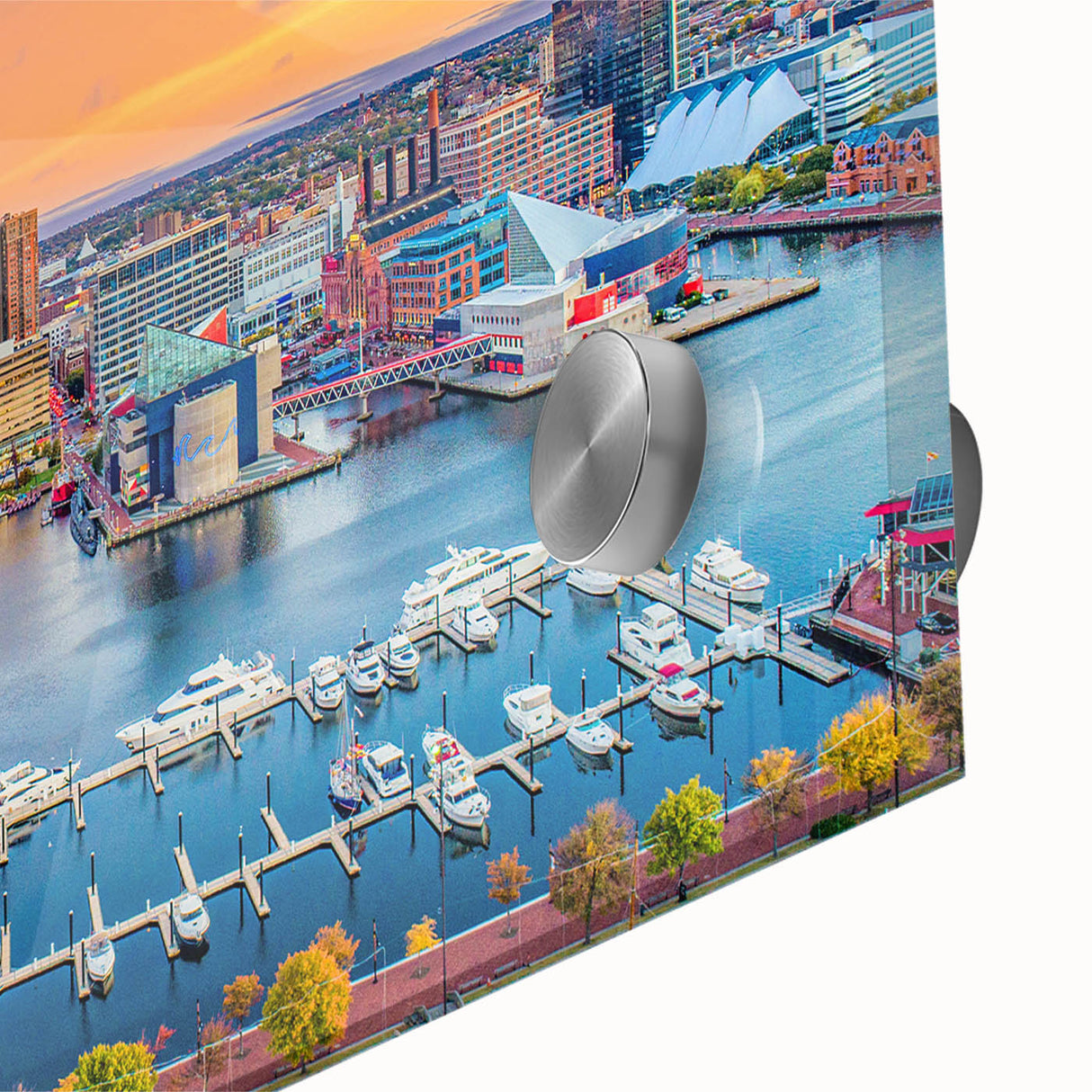 Large abstract wall art depicting Annapolis scenery in muted blue and green tones on acrylic glass.