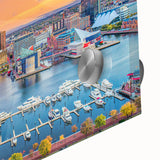 Large abstract wall art depicting Annapolis scenery in muted blue and green tones on acrylic glass.