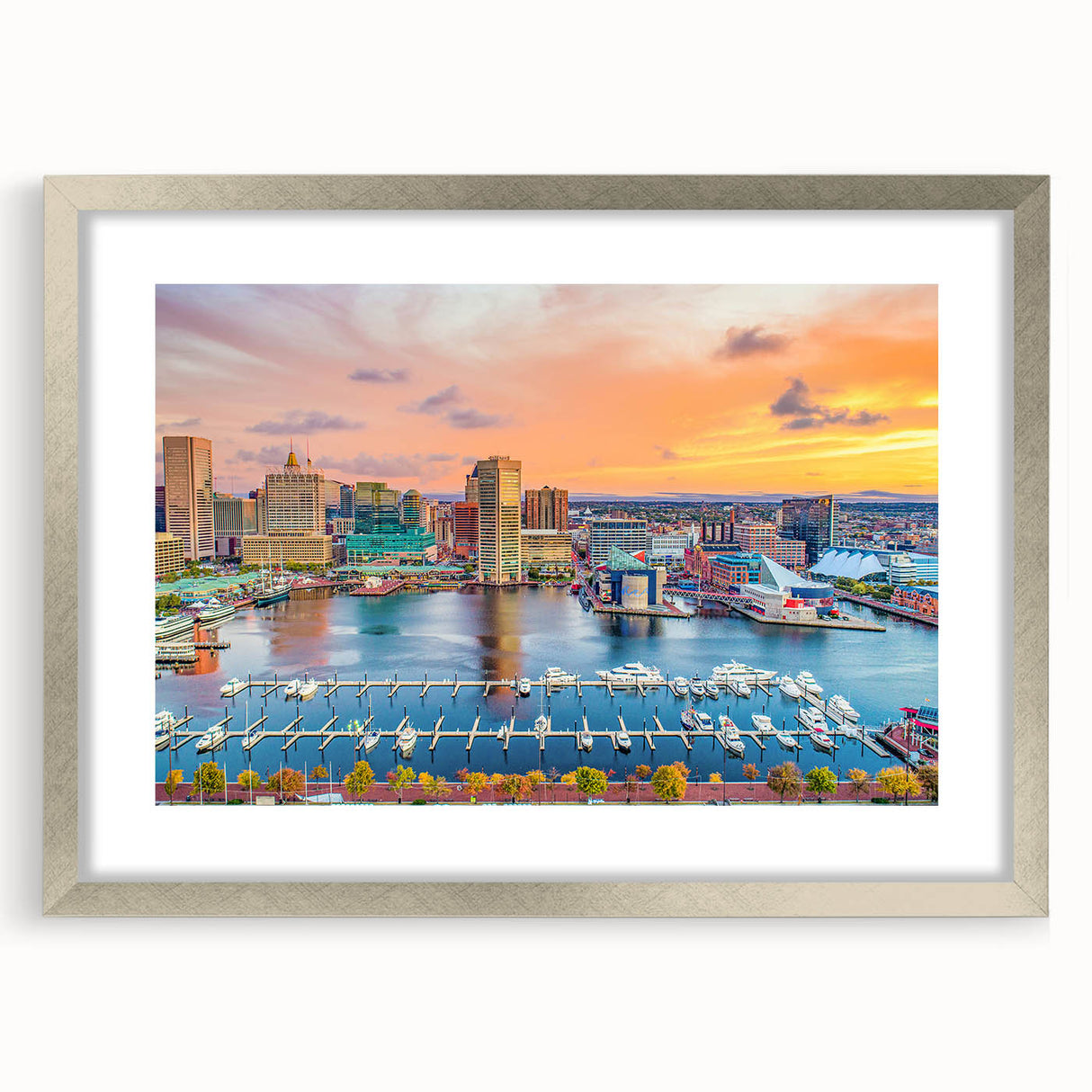 Textured abstract art print of Annapolis scenery in muted blue and gray tones, framed in silver.