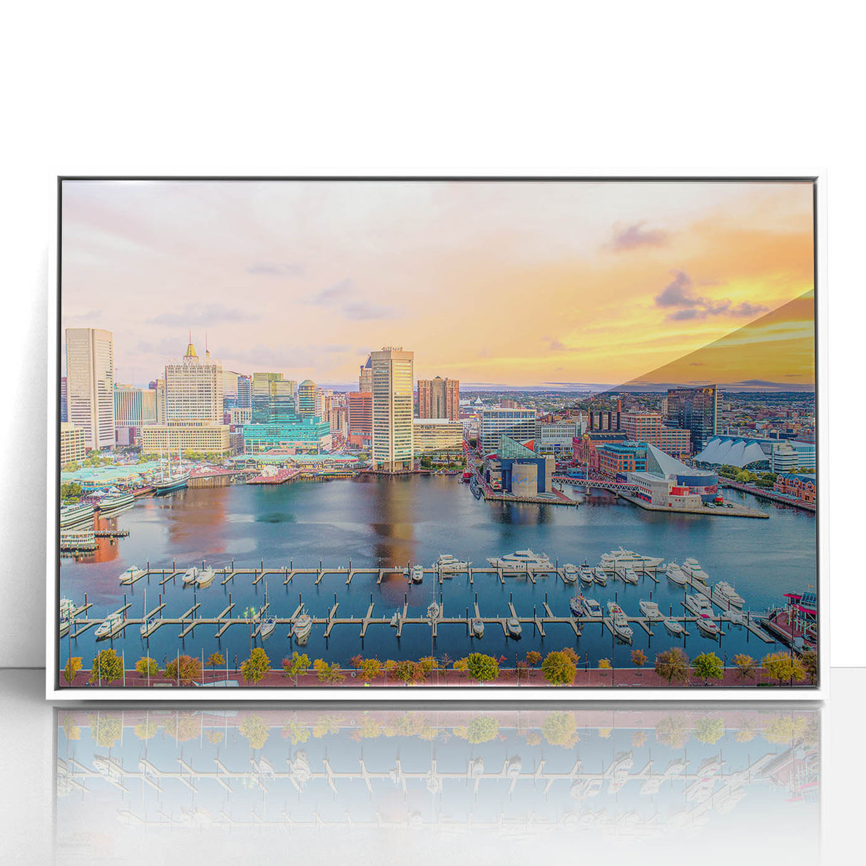 Art deco poster of Annapolis scenery in muted blue and white tones on framed acrylic, suitable for modern nursery wall art.