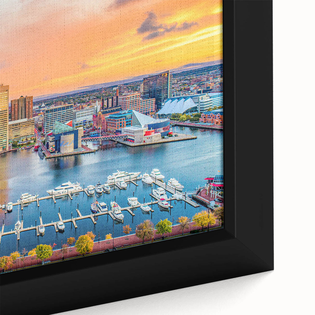Extra large framed canvas depicting Annapolis, Maryland, in textured black with colorful accents.