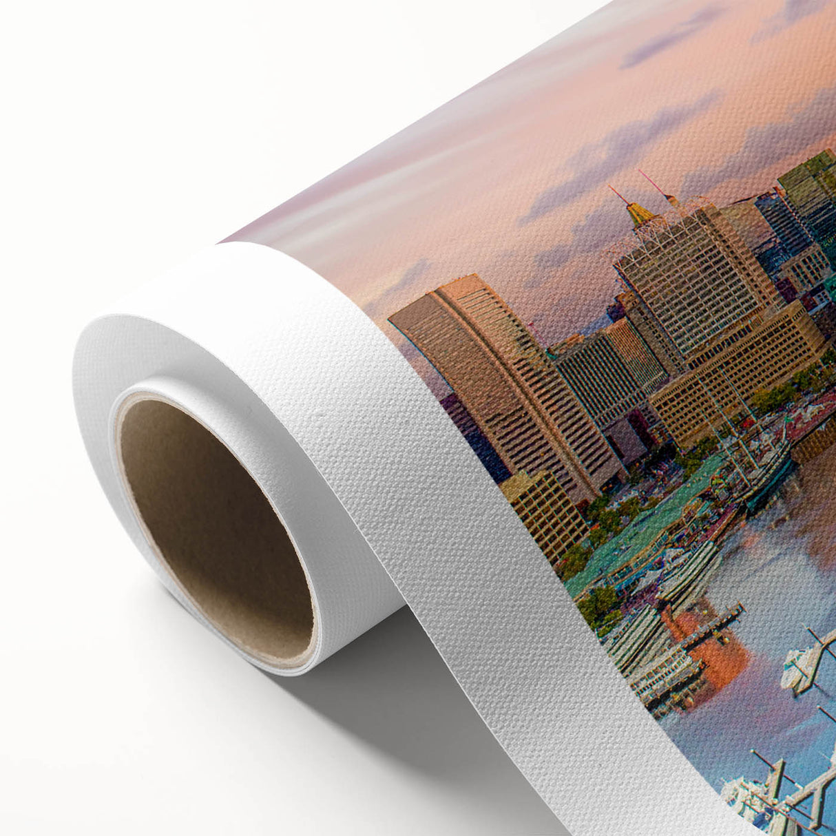 Art Deco-style poster of Annapolis skyline in pastel shades on rolled canvas, ideal for nursery wall art.