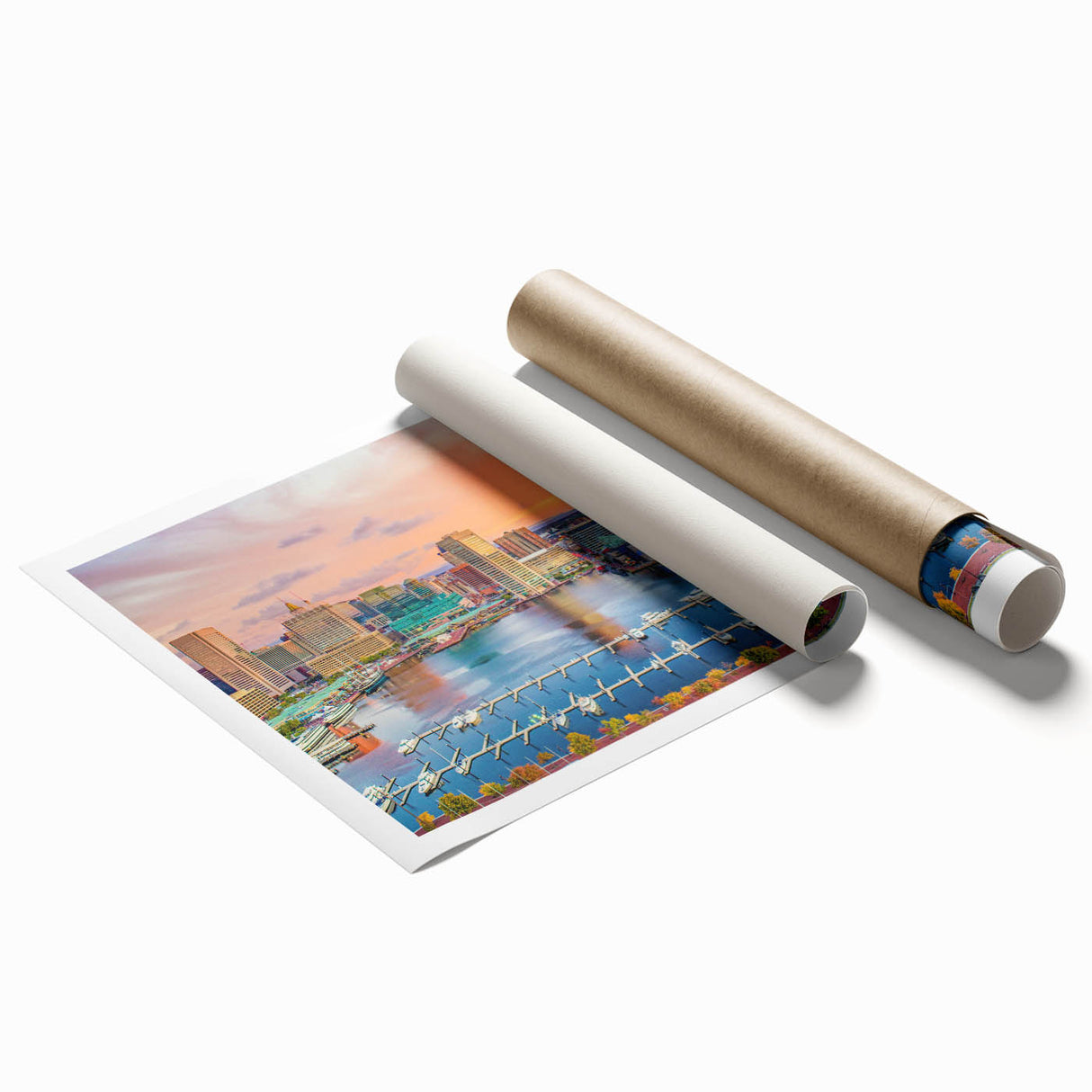 Extra large rolled print of Annapolis scenery with floral elements in soft color tones, ideal for classy bathroom wall art.
