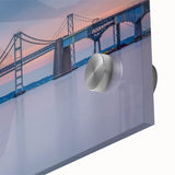 Large abstract wall art depicting the Chesapeake Bay in muted blue and green tones on acrylic glass.