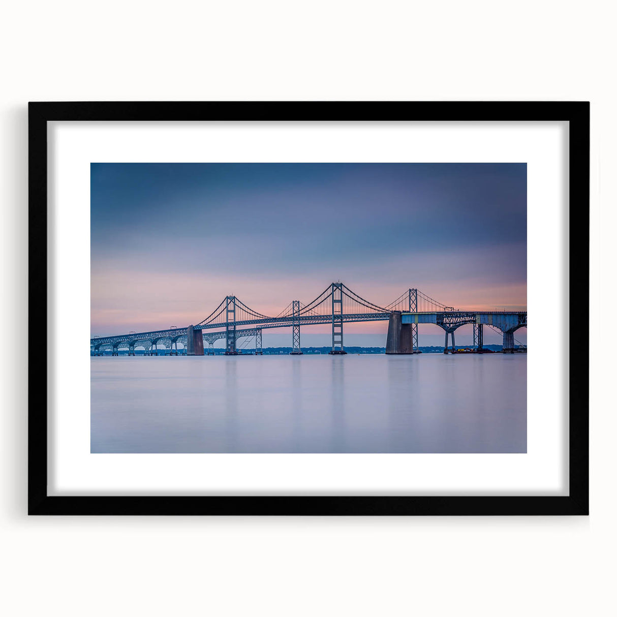 Abstract art print of Chesapeake Bay in vibrant colors on a large textured canvas, ideal for living room decor.