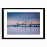 Abstract art print of Chesapeake Bay in vibrant colors on a large textured canvas, ideal for living room decor.