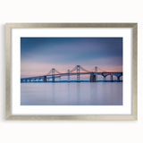 Textured art of the Chesapeake Bay in abstract style, muted blues and greens, framed in silver, ideal for bedroom decor.